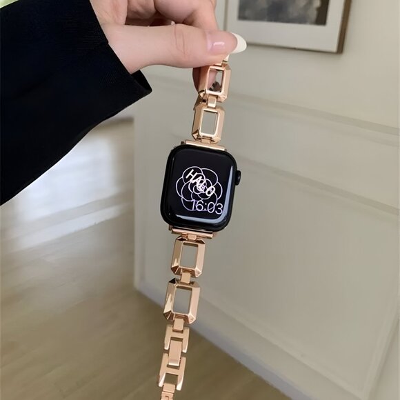 NEW Adjustable Square Stylish Strap Stainless Chain For Apple Watch - Rose gold - Picture 1 of 7